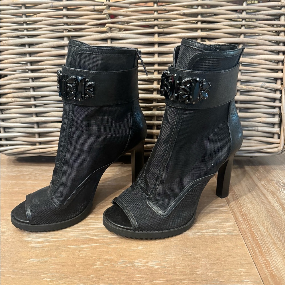 KARL LAGERFELD PARIS
Blayze Jewel Ornament Ankle Strap Peep Toe Booties